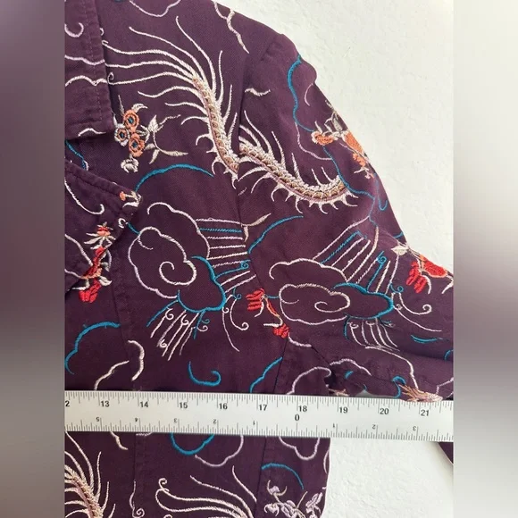 Johnny Was Womens Jacket Blazer Purple‎ Floral Dragon Embroidered size Large - Picture 11 of 12